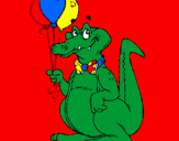 Desenho Crocodilo com balões pintado por Mariana