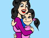 Desenho Mãe e filha abraçaram pintado por victória e victor  mãe 