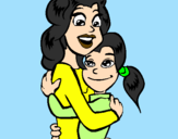 Desenho Mãe e filha abraçaram pintado por palloma