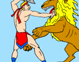 Desenho Gladiador contra leão pintado por manuzinha