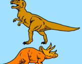 Desenho Tricerátopo e tiranossauro rex pintado por pedro                    