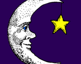 Desenho Lua e estrela pintado por barby