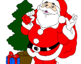 Desenho Santa Claus e uma árvore de natal pintado por lourena