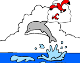 Desenho Golfinho e gaviota pintado por nunex