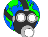 Desenho Terra com máscara de gás pintado por andrezza cristina