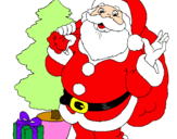 Desenho Santa Claus e uma árvore de natal pintado por mano 