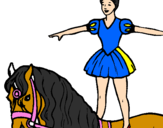 Desenho Trapezista em cima do cavalo pintado por rafaela