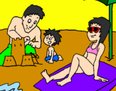 Desenho Família férias pintado por bebe