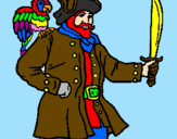 Desenho Pirata com um papagaio pintado por jhonathan