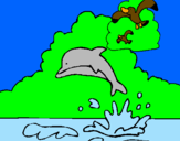 Desenho Golfinho e gaviota pintado por julia arielly buineo