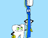 Desenho Dentes e escova de dentes pintado por dente feliz