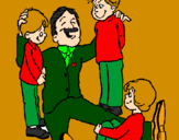 Desenho Papá com os seus 3 filhos pintado por Dora Bianca