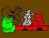 Desenho Professor urso e seus alunos pintado por BIA