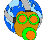 Desenho Terra com máscara de gás pintado por DANIEL DE SOUZA