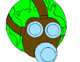Desenho Terra com máscara de gás pintado por henrique