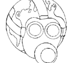 Desenho Terra com máscara de gás pintado por lele