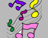 Desenho Notas na escala musical pintado por bolinha