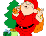 Desenho Santa Claus e uma árvore de natal pintado por duda