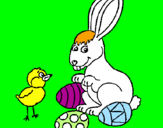 Desenho Pinto, coelhito e ovinhos pintado por pedro antonio