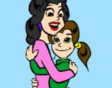 Desenho Mãe e filha abraçaram pintado por beatriz f