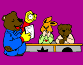 Desenho Professor urso e seus alunos pintado por gagu