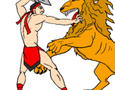 Desenho Gladiador contra leão pintado por tulio
