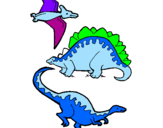 Desenho Três classes de dinossauros pintado por gabriel