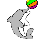 Desenho Golfinho a jogar com uma bola pintado por juliana