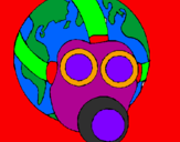 Desenho Terra com máscara de gás pintado por gabi
