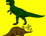 Desenho Tricerátopo e tiranossauro rex pintado por João Vitor