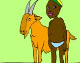 Desenho Cabra e criança africana pintado por eder