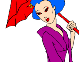 Desenho Geisha com chapéu de chuva pintado por Tiago