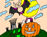 Desenho Paisagem Halloween pintado por michelle