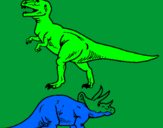 Desenho Tricerátopo e tiranossauro rex pintado por mario