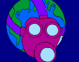 Desenho Terra com máscara de gás pintado por francisco tedd
