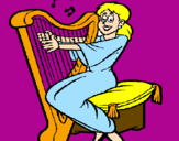 Desenho Mulher a tocar harpa pintado por larissacn