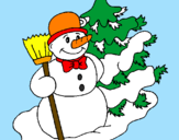 Desenho Boneco de neve e árvore de natal pintado por FIFI