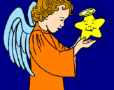 Desenho Anjo e estrela pintado por sofia 