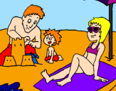 Desenho Família férias pintado por Praia