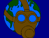 Desenho Terra com máscara de gás pintado por Isa