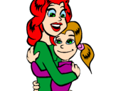 Desenho Mãe e filha abraçaram pintado por nicole e hilda