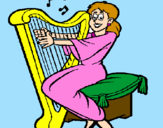 Desenho Mulher a tocar harpa pintado por ana marques