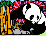 Desenho Urso panda e bambu pintado por panda