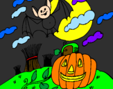 Desenho Paisagem Halloween pintado por sofia e samuel