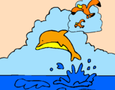 Desenho Golfinho e gaviota pintado por golfinho