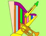 Desenho Harpa, flauta e trompeta pintado por gege