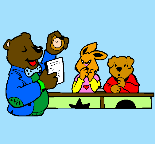Desenho Professor urso e seus alunos pintado por gaby