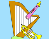 Desenho Harpa, flauta e trompeta pintado por Marianne