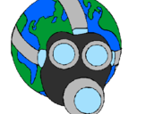 Desenho Terra com máscara de gás pintado por Raiz