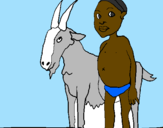 Desenho Cabra e criança africana pintado por renata limda